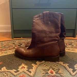 Massimo Dutti Brown Leather Cowboy Boots Size 38